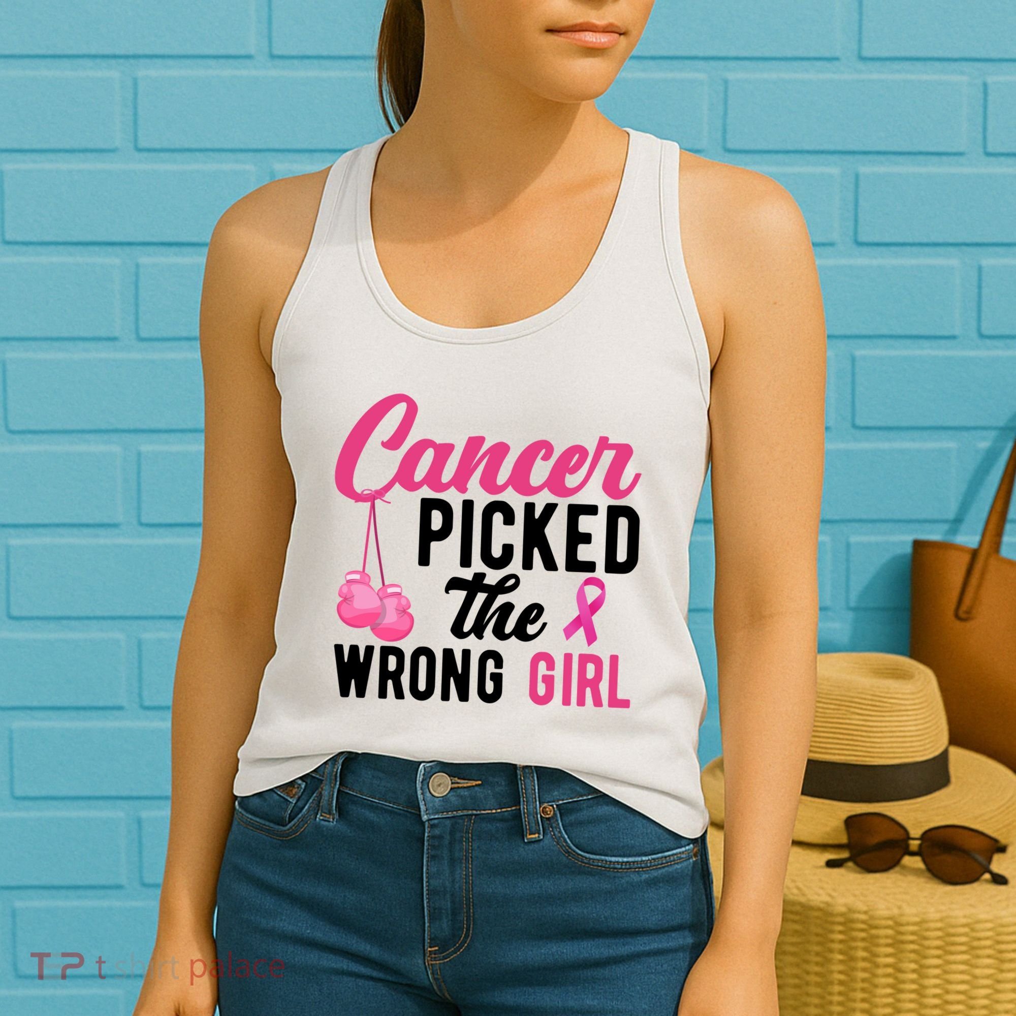Cancer Picked The Wrong Girl Pink Ribbon Women's Tank Top