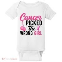 Cancer Picked The Wrong Girl Pink Ribbon Baby Bodysuit thumb 0
