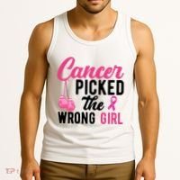 Cancer Picked The Wrong Girl Pink Ribbon Tank Top thumb 3