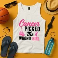 Cancer Picked The Wrong Girl Pink Ribbon Tank Top thumb 4