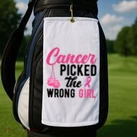 Cancer Picked The Wrong Girl Pink Ribbon Golf Towel thumb 2