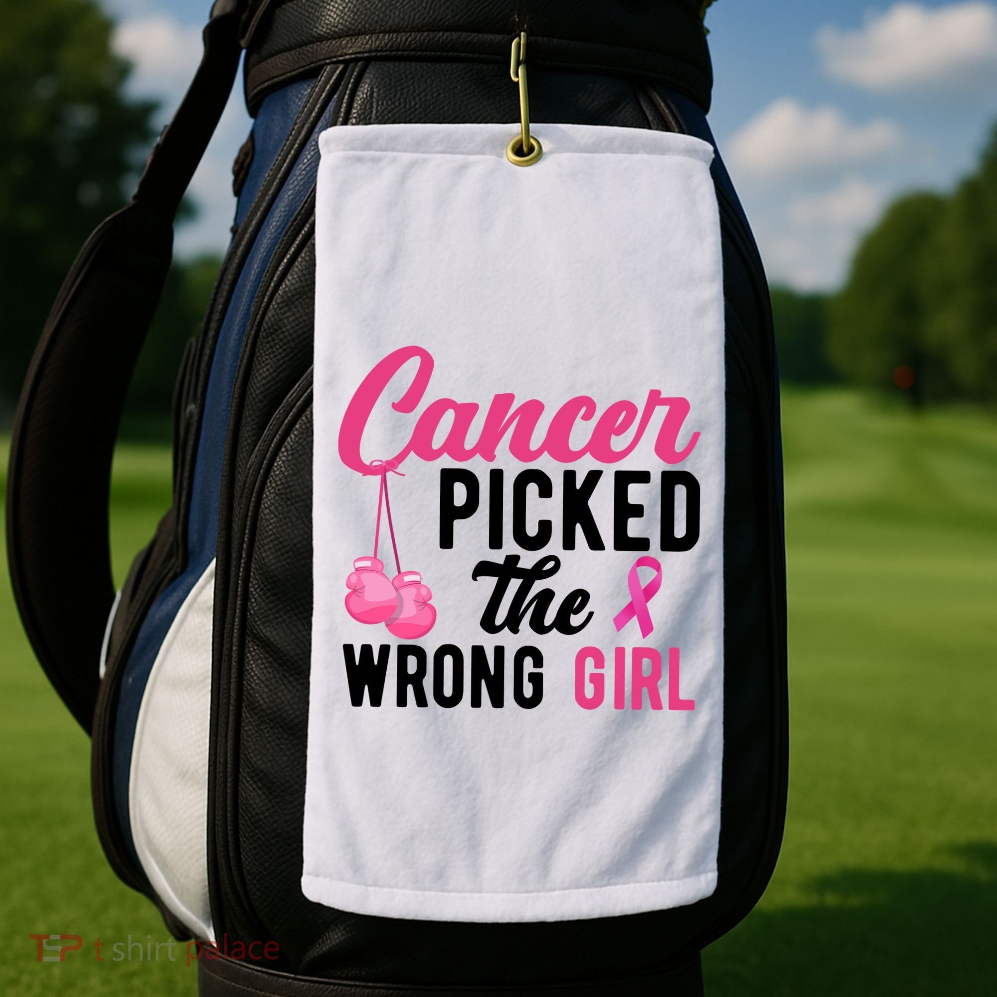 Cancer Picked The Wrong Girl Pink Ribbon Golf Towel