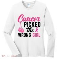 Cancer Picked The Wrong Girl Pink Ribbon Women's Long Sleeve Shirt thumb 0