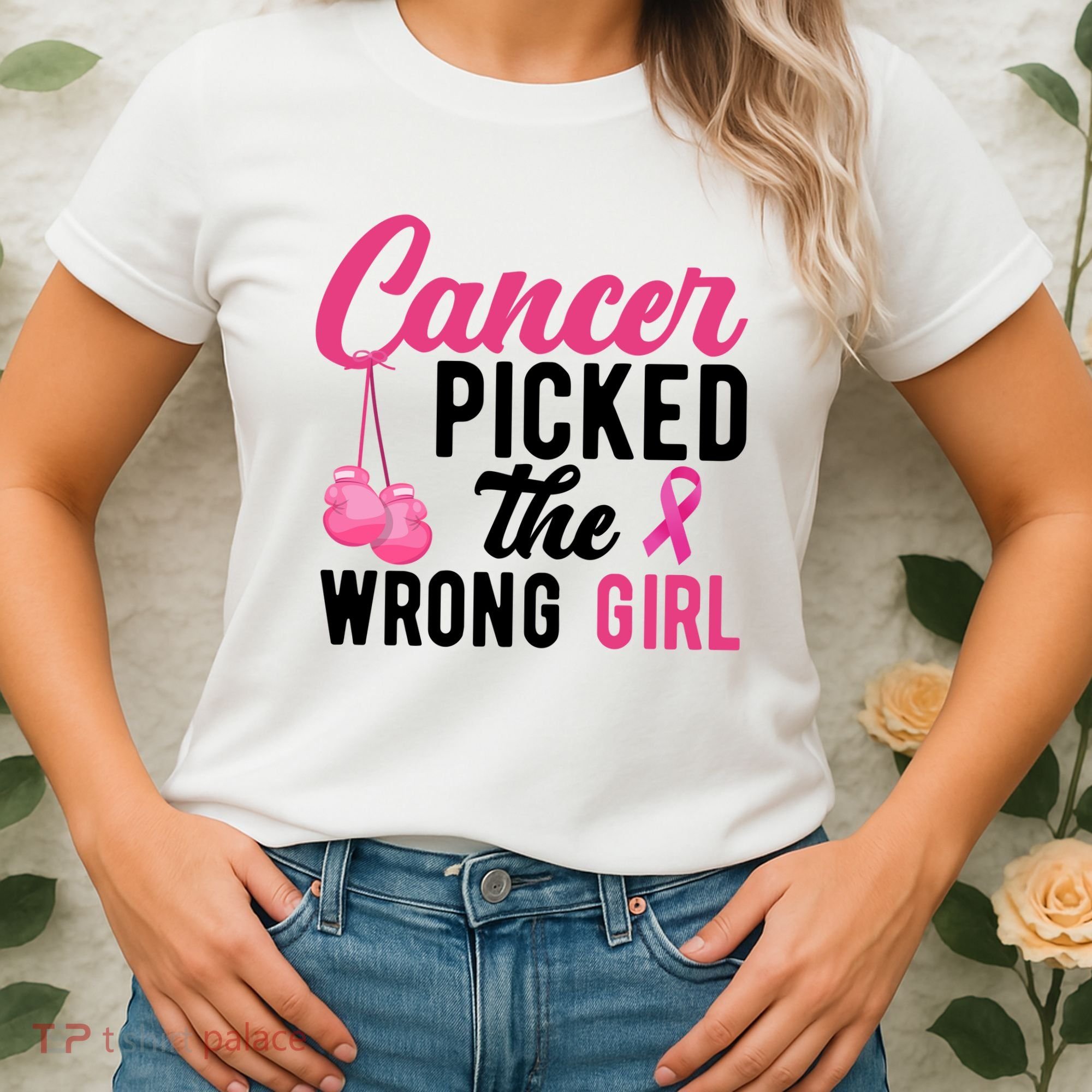 Cancer Picked The Wrong Girl Pink Ribbon Women's T-Shirt