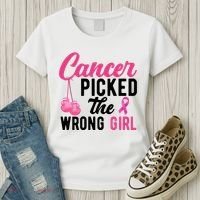 Cancer Picked The Wrong Girl Pink Ribbon Women's T-Shirt thumb 3