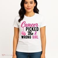 Cancer Picked The Wrong Girl Pink Ribbon Women's T-Shirt thumb 4