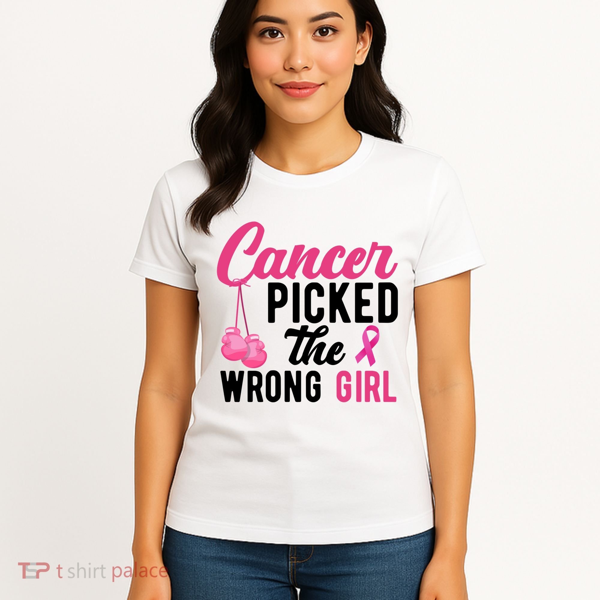 Cancer Picked The Wrong Girl Pink Ribbon Women's T-Shirt