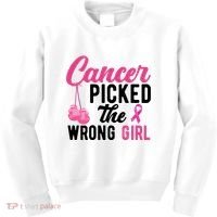 Cancer Picked The Wrong Girl Pink Ribbon Kids Sweatshirt thumb 0