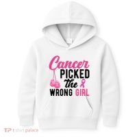 Cancer Picked The Wrong Girl Pink Ribbon Kids Hoodie thumb 0