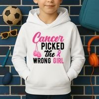 Cancer Picked The Wrong Girl Pink Ribbon Kids Hoodie thumb 2