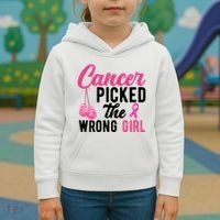 Cancer Picked The Wrong Girl Pink Ribbon Kids Hoodie thumb 3