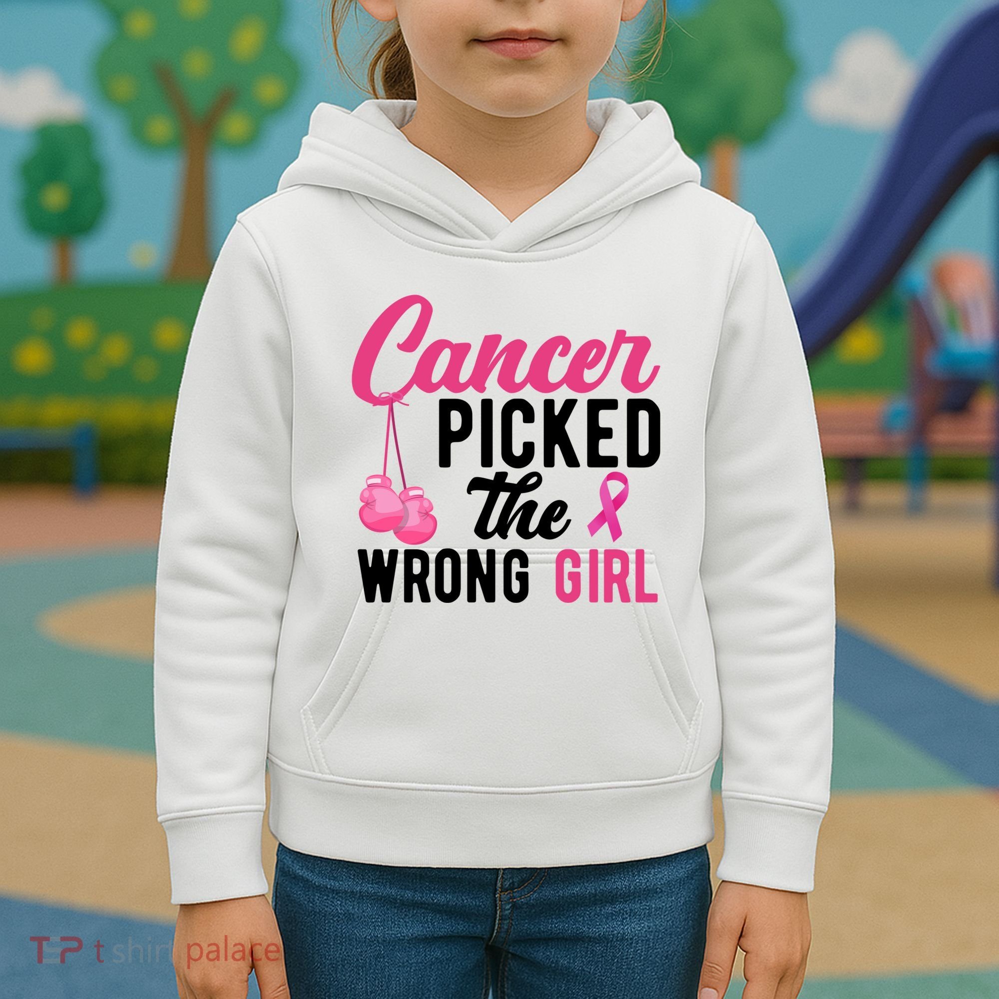 Cancer Picked The Wrong Girl Pink Ribbon Kids Hoodie