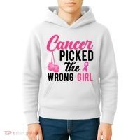 Cancer Picked The Wrong Girl Pink Ribbon Kids Hoodie thumb 4