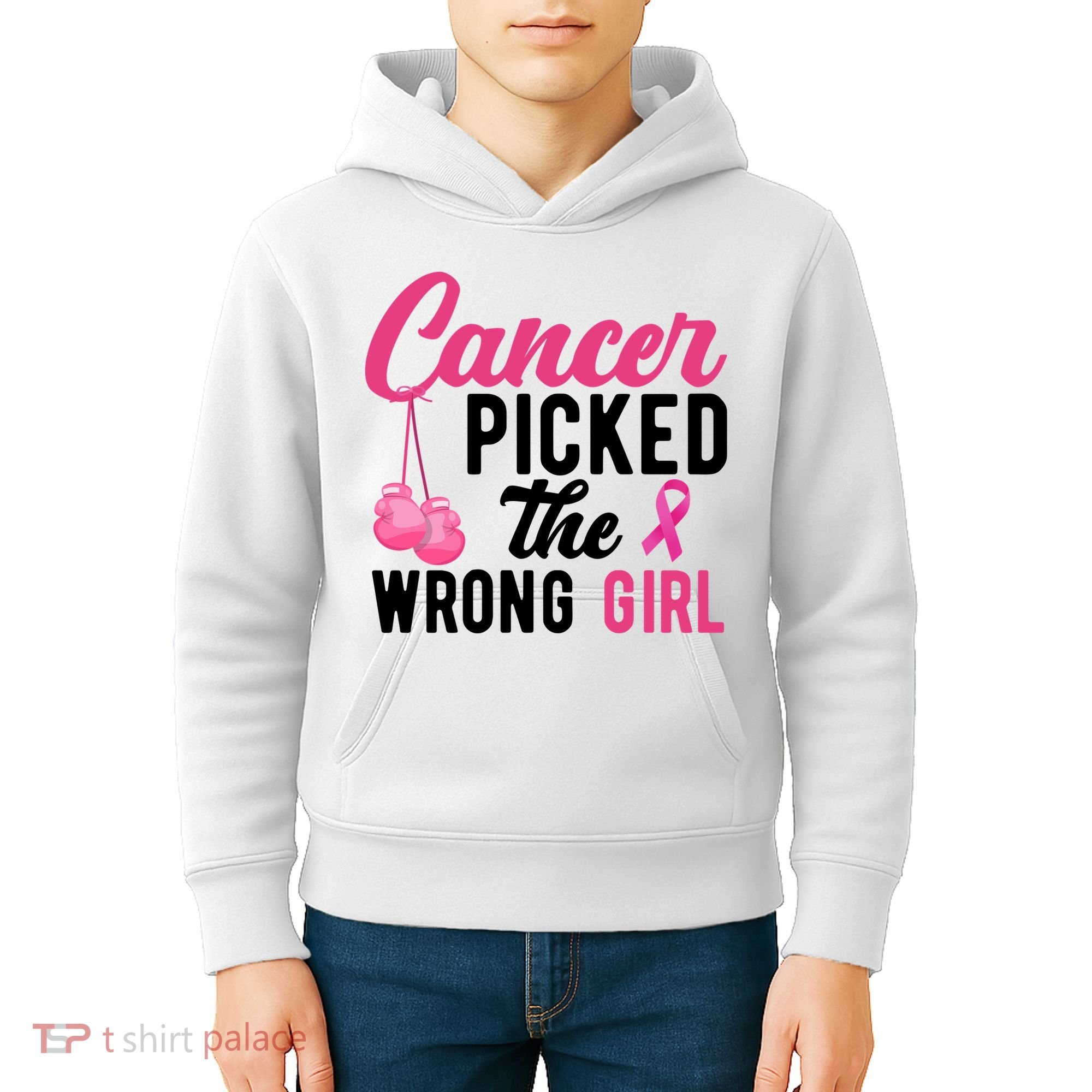 Cancer Picked The Wrong Girl Pink Ribbon Kids Hoodie