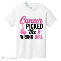 Cancer Picked The Wrong Girl Pink Ribbon Kids T-Shirt thumb 0