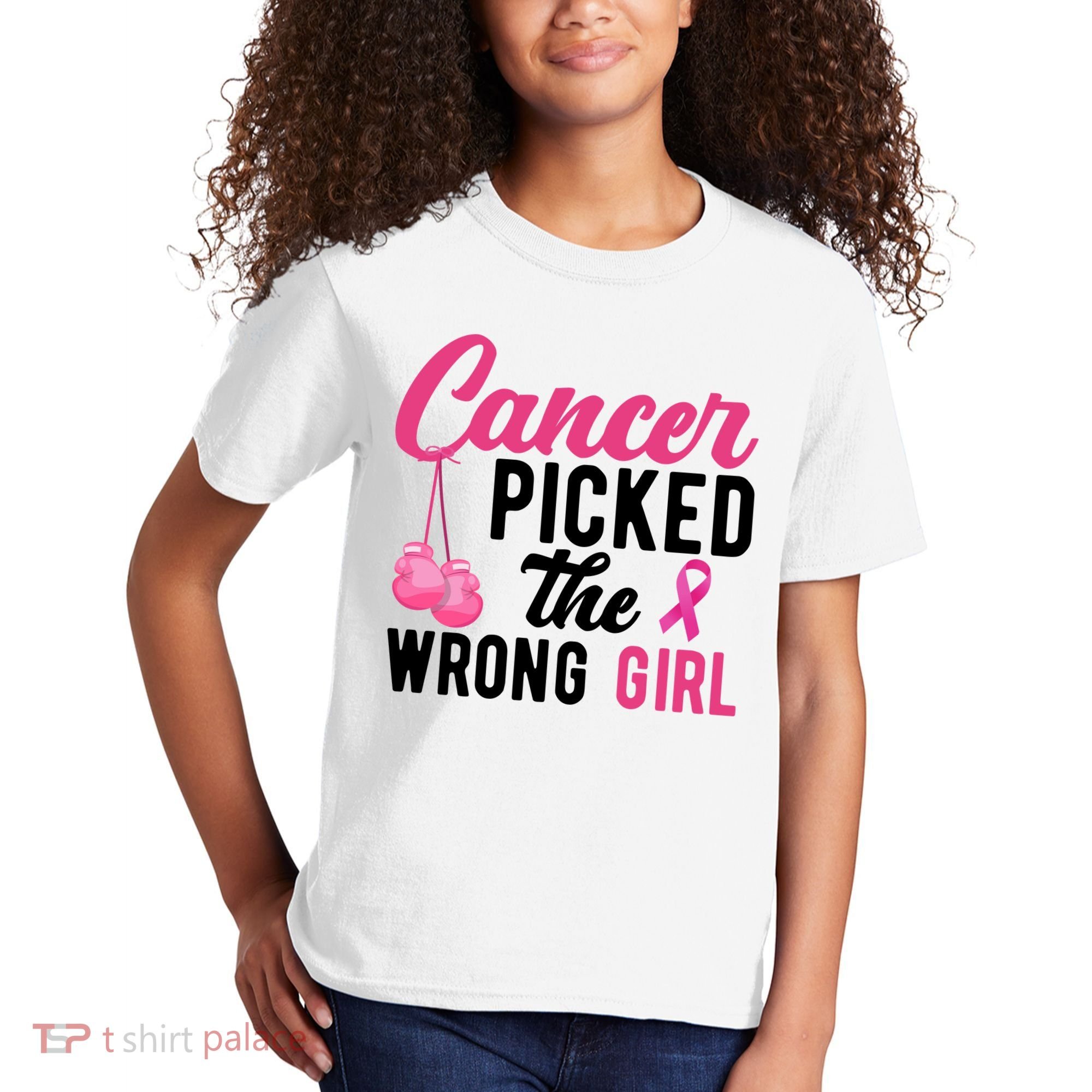 Cancer Picked The Wrong Girl Pink Ribbon Kids T-Shirt