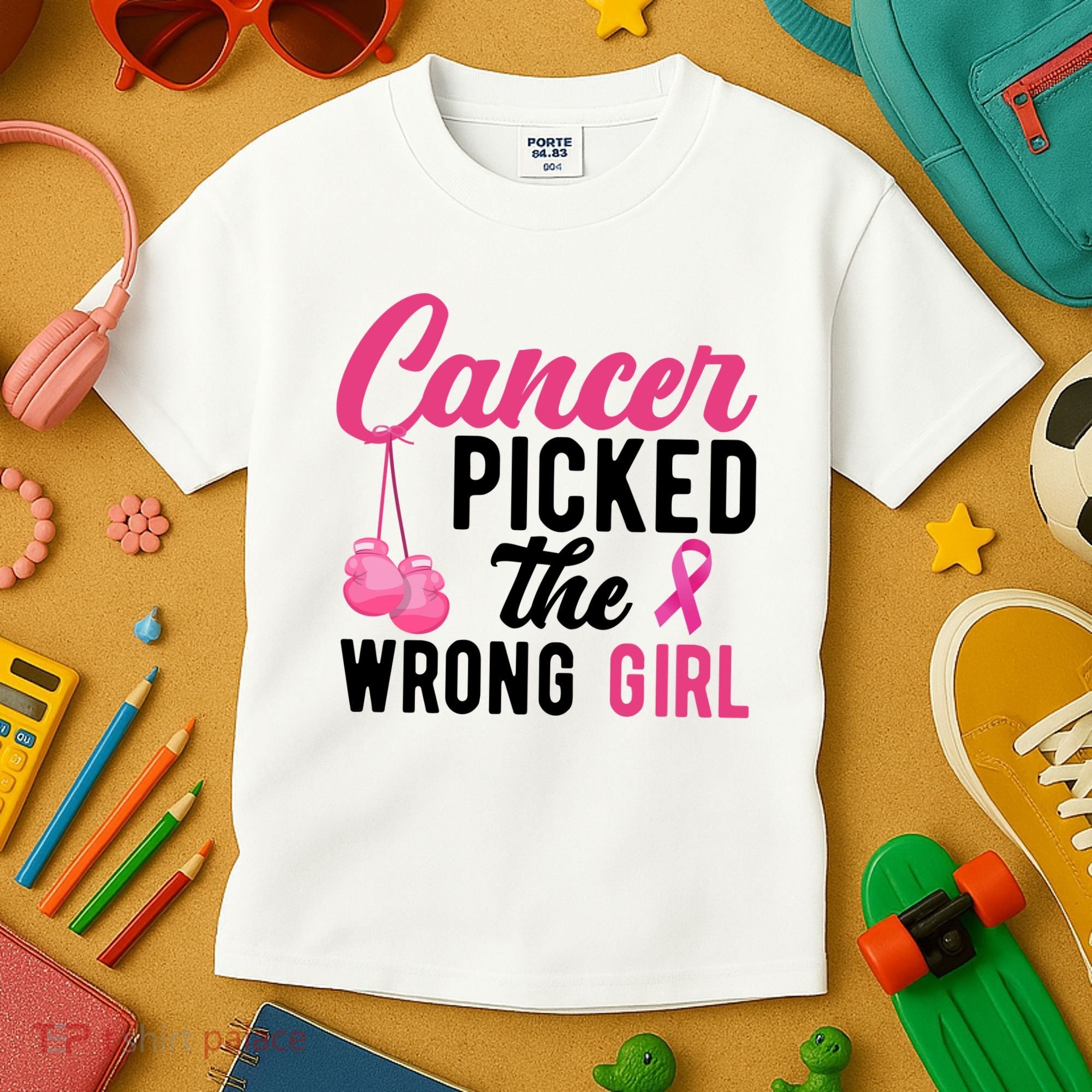 Cancer Picked The Wrong Girl Pink Ribbon Kids T-Shirt