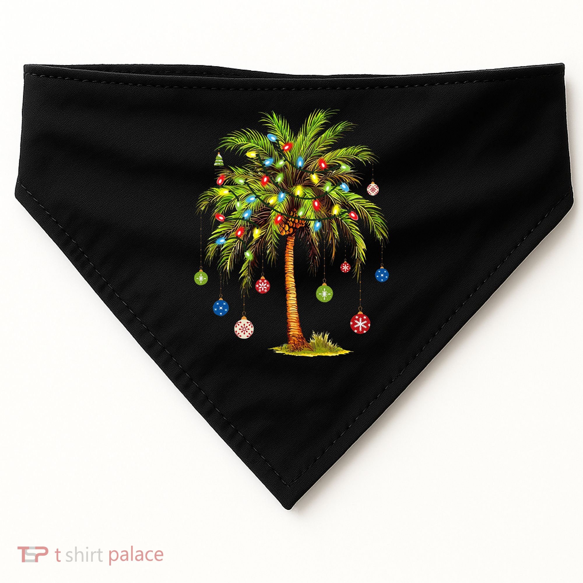 Christmas Palm Tree Light Hawaiian Tropical Xmas USA-Made Doggie Bandana