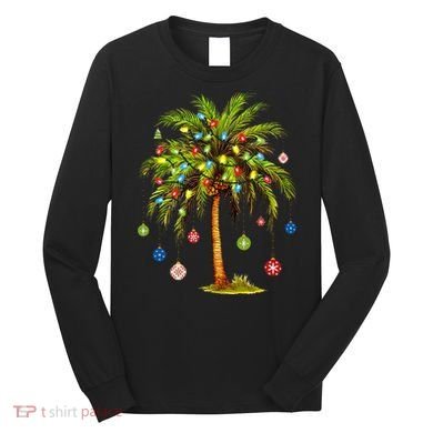 Christmas Palm Tree Light Hawaiian Tropical Xmas Long Sleeve Shirt