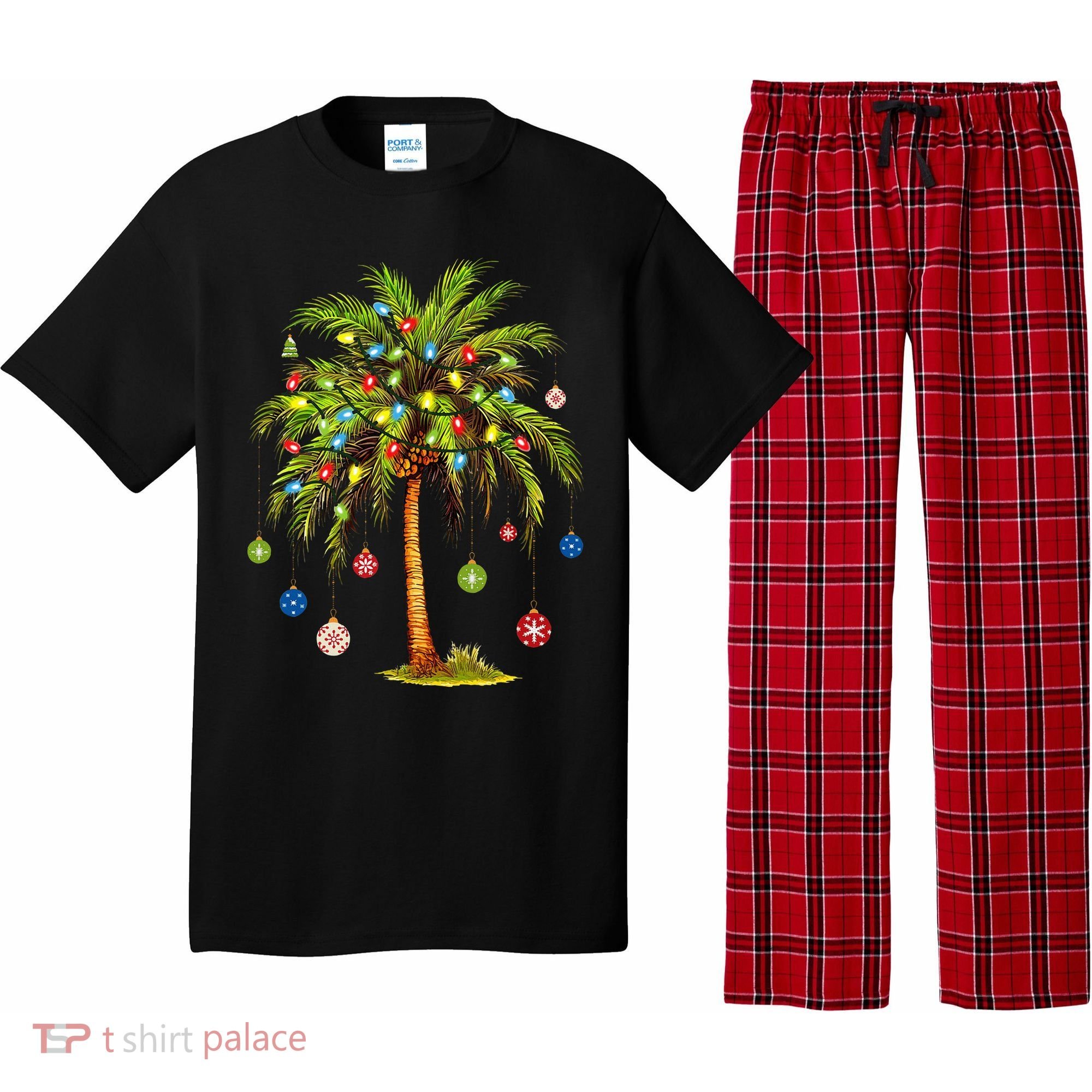 Christmas Palm Tree Light Hawaiian Tropical Xmas Pajama Set
