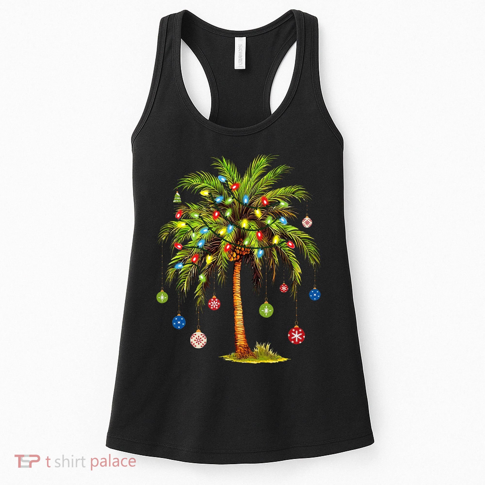 Christmas Palm Tree Light Hawaiian Tropical Xmas Women's Tank Top