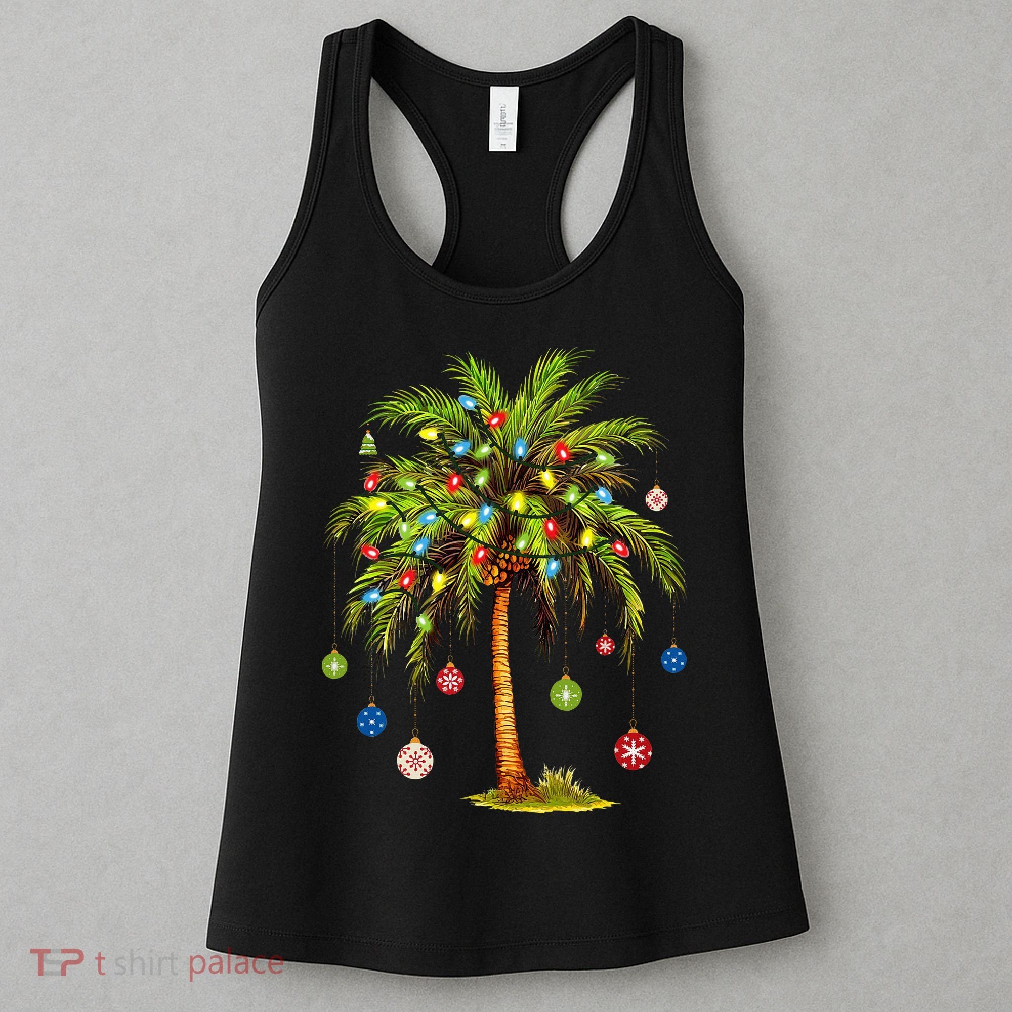 Christmas Palm Tree Light Hawaiian Tropical Xmas Women's Tank Top
