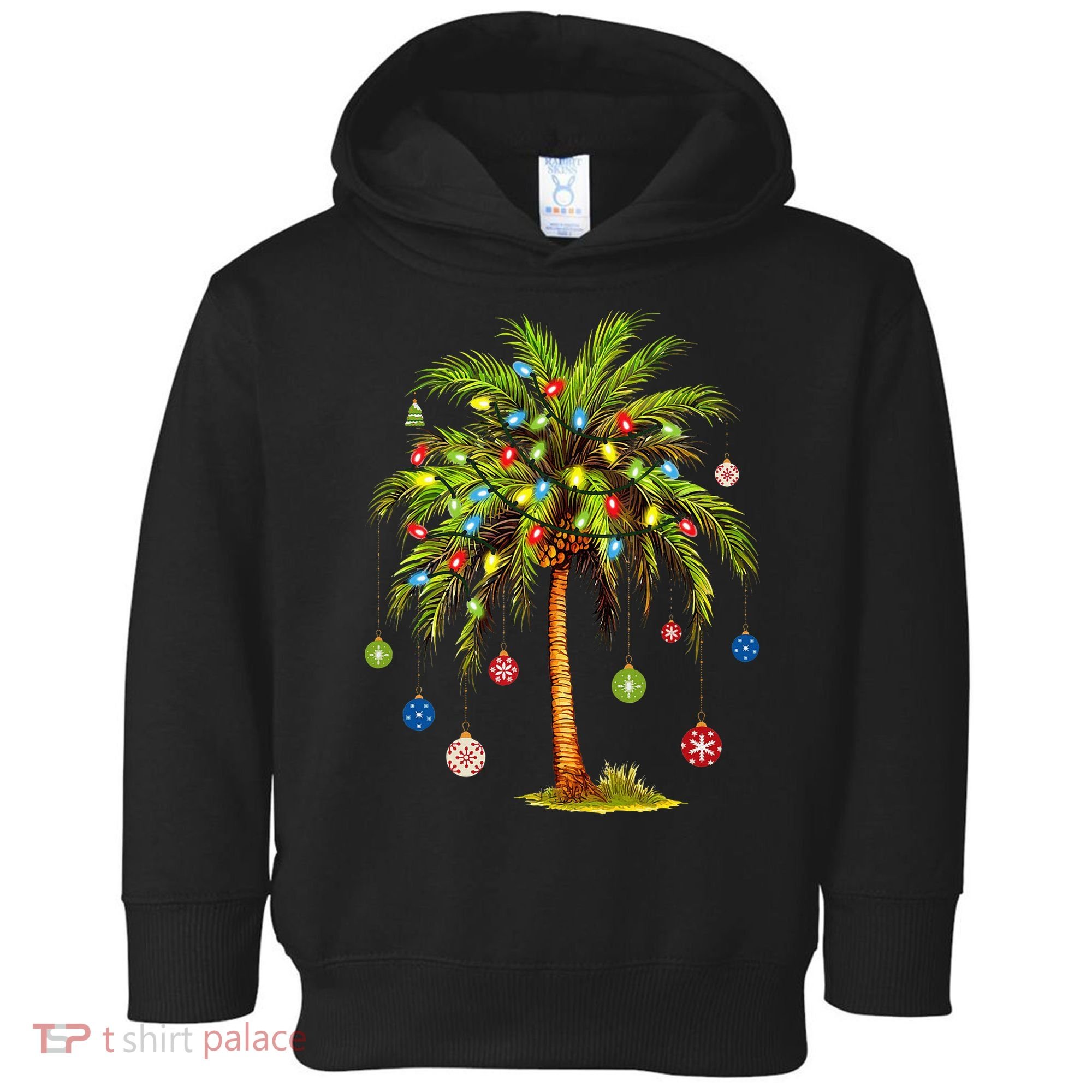 Christmas Palm Tree Light Hawaiian Tropical Xmas Toddler Hoodie