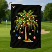 Christmas Palm Tree Light Hawaiian Tropical Xmas Golf Towel thumb 1