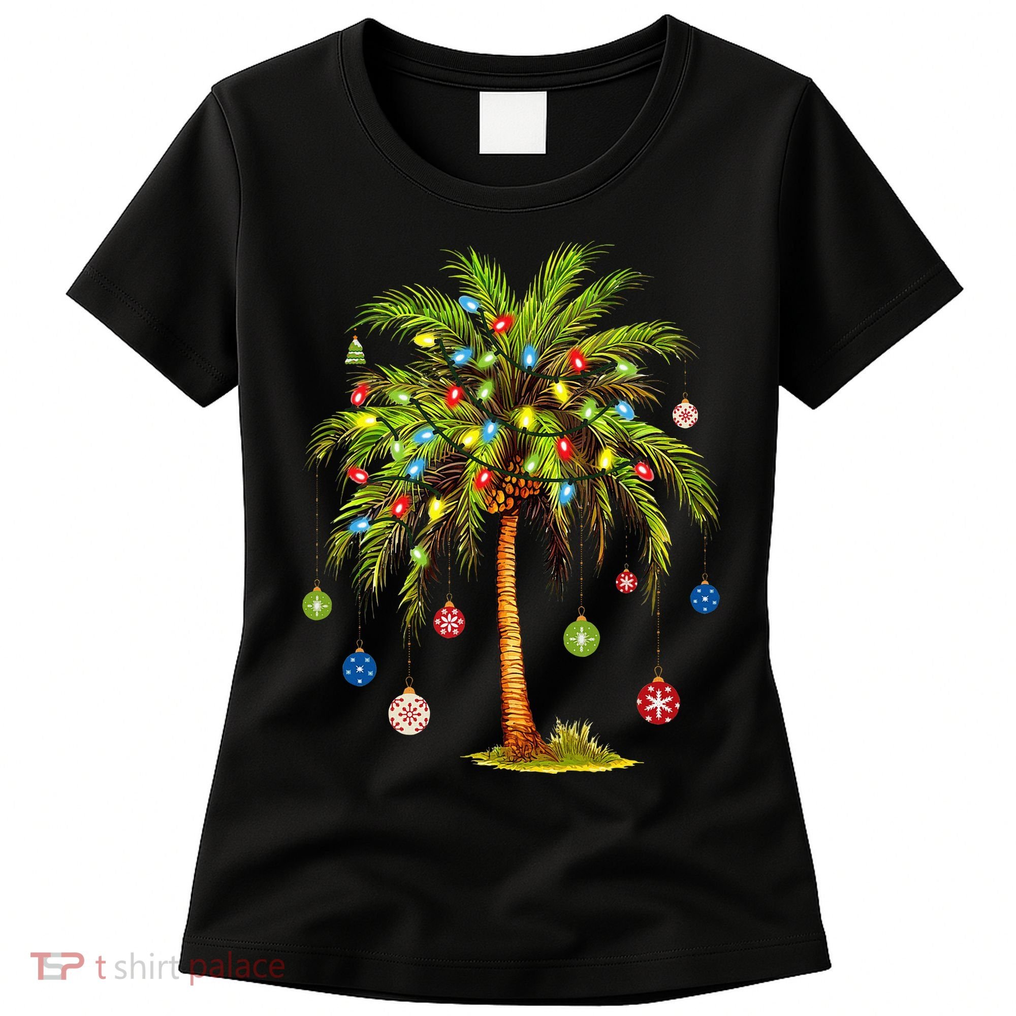 Christmas Palm Tree Light Hawaiian Tropical Xmas Women's T-Shirt