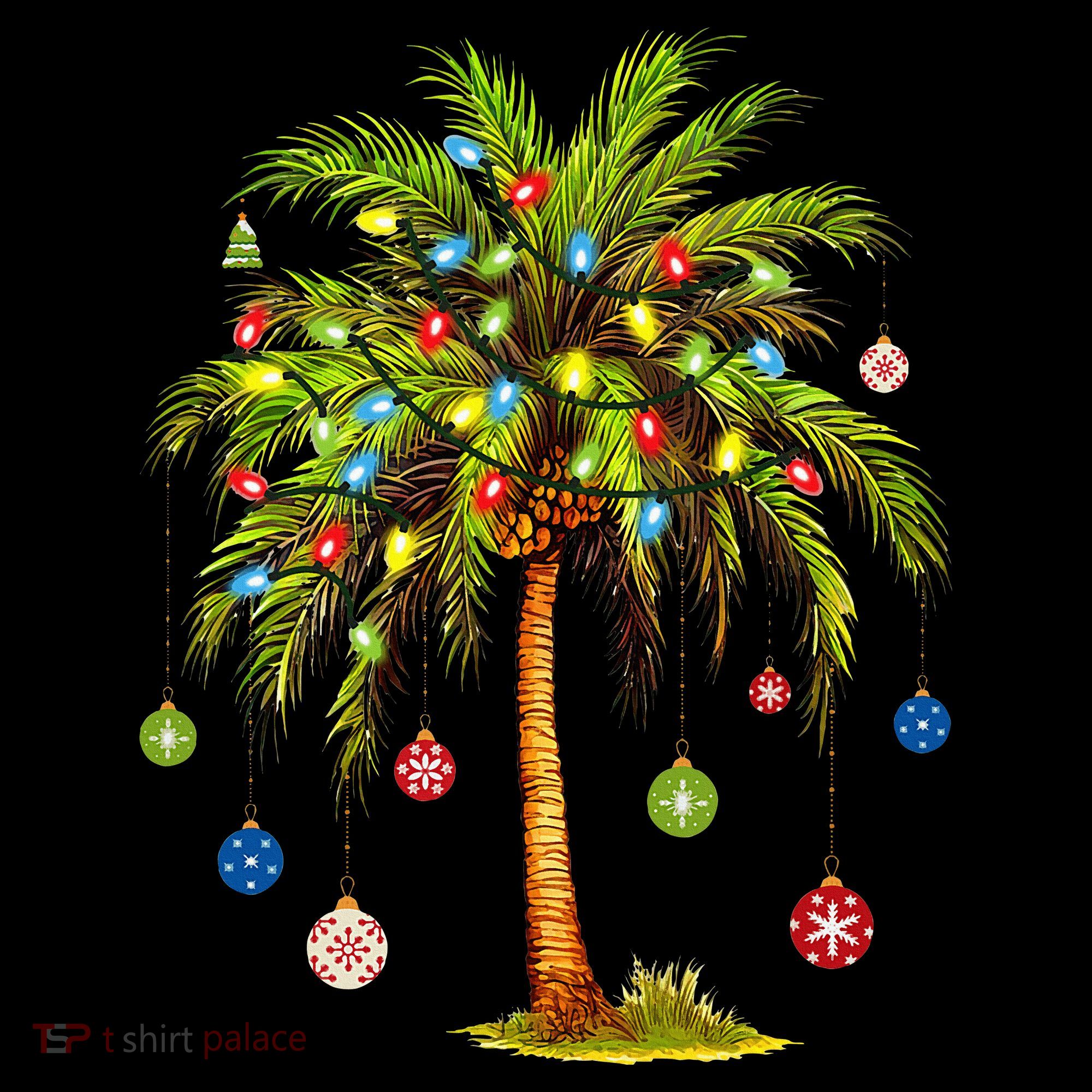Christmas Palm Tree Light Hawaiian Tropical Xmas Women's T-Shirt