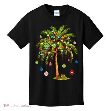 Christmas Palm Tree Light Hawaiian Tropical Xmas Kids T-Shirt