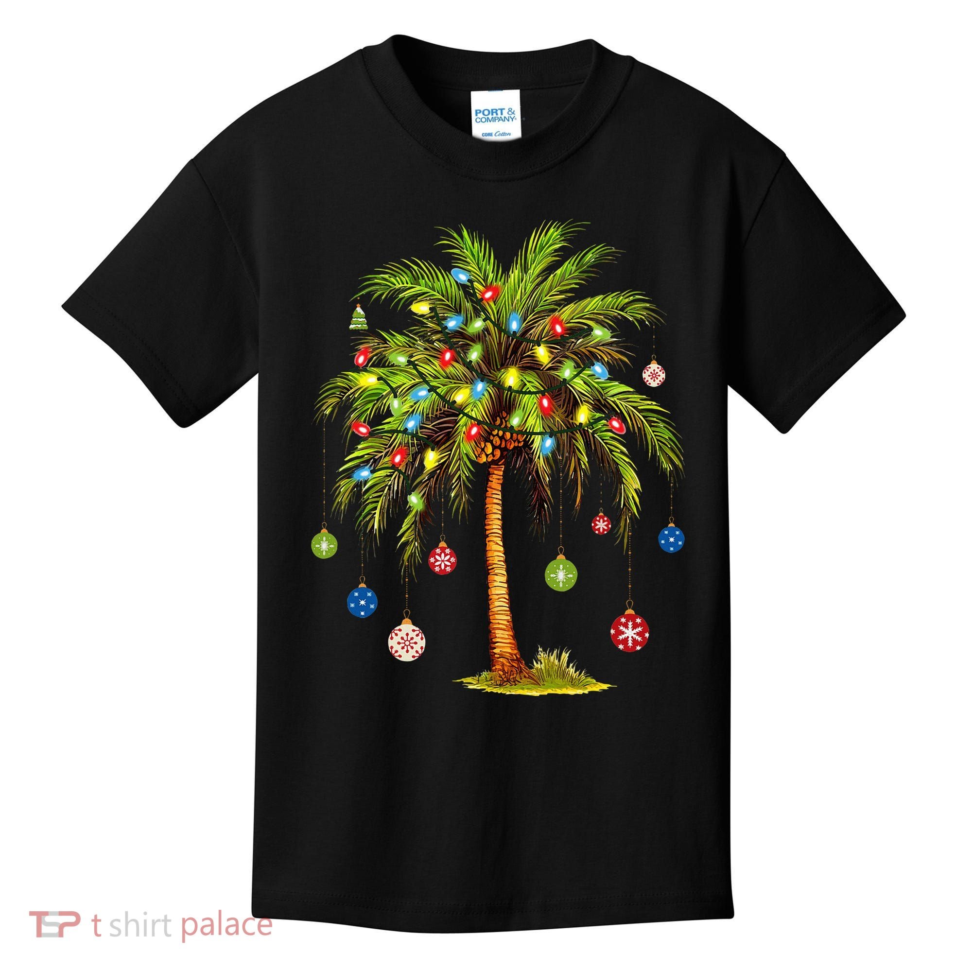 Christmas Palm Tree Light Hawaiian Tropical Xmas Kids T-Shirt