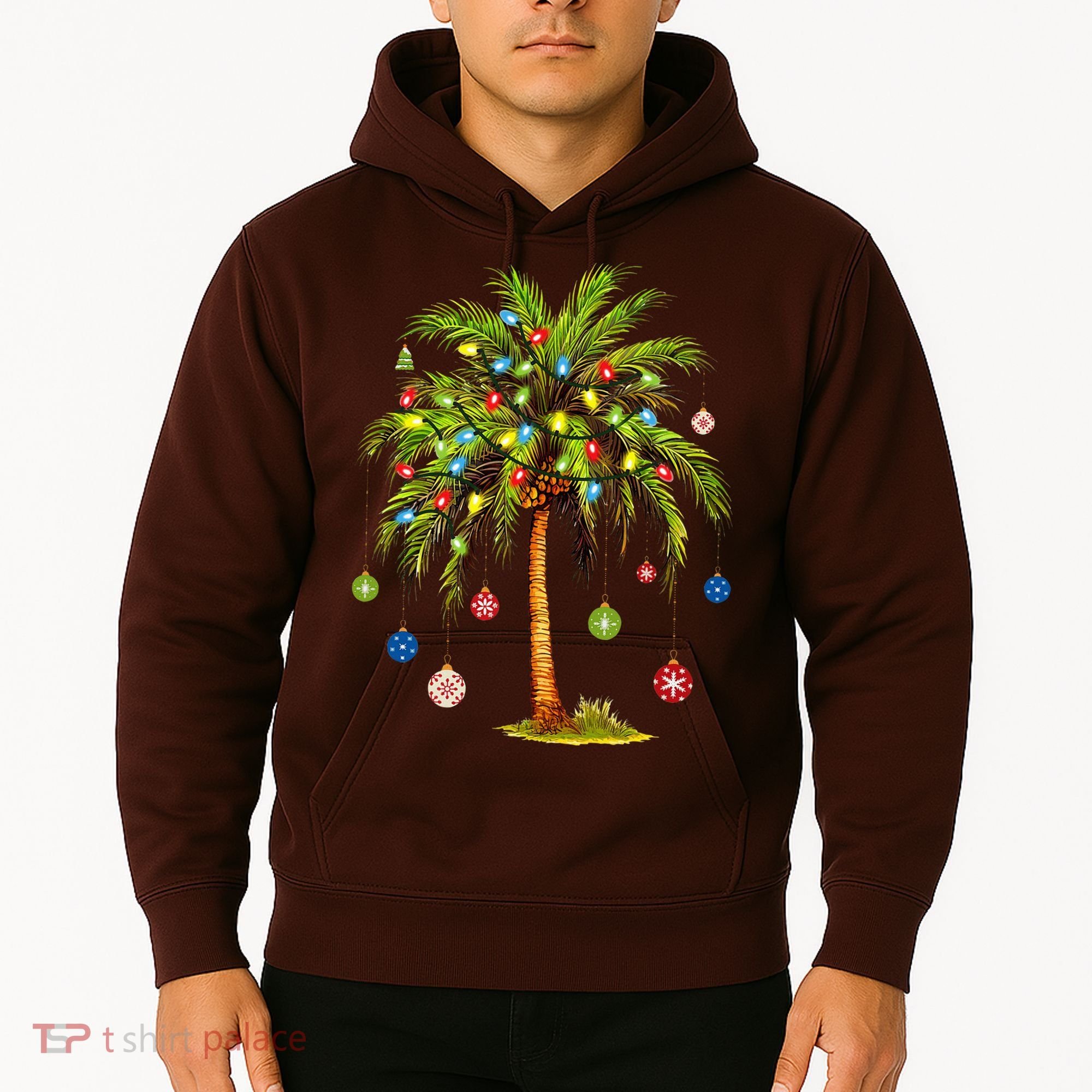 Christmas Palm Tree Light Hawaiian Tropical Xmas Hoodie