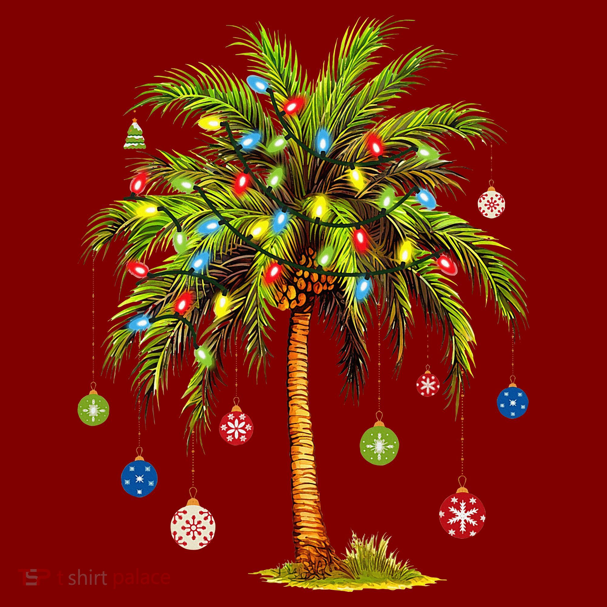 Christmas Palm Tree Light Hawaiian Tropical Xmas Hoodie