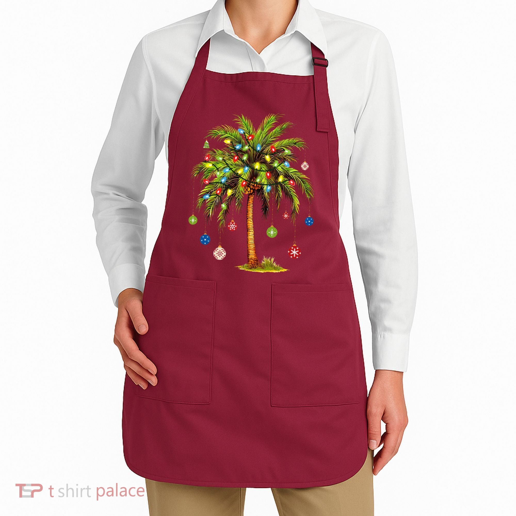 Christmas Palm Tree Light Hawaiian Tropical Xmas Apron