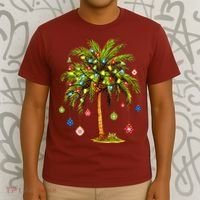 Christmas Palm Tree Light Hawaiian Tropical Xmas T-Shirt thumb 3