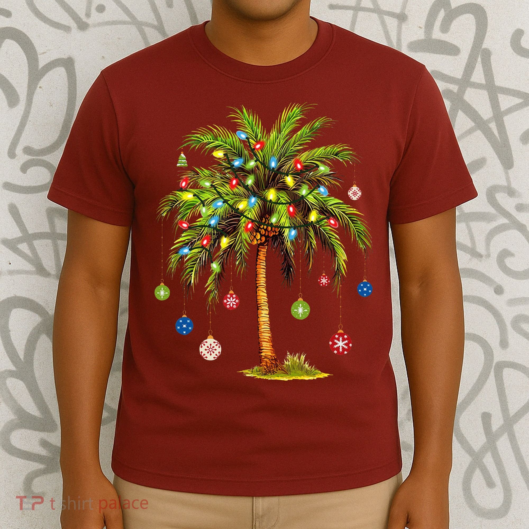 Christmas Palm Tree Light Hawaiian Tropical Xmas T-Shirt