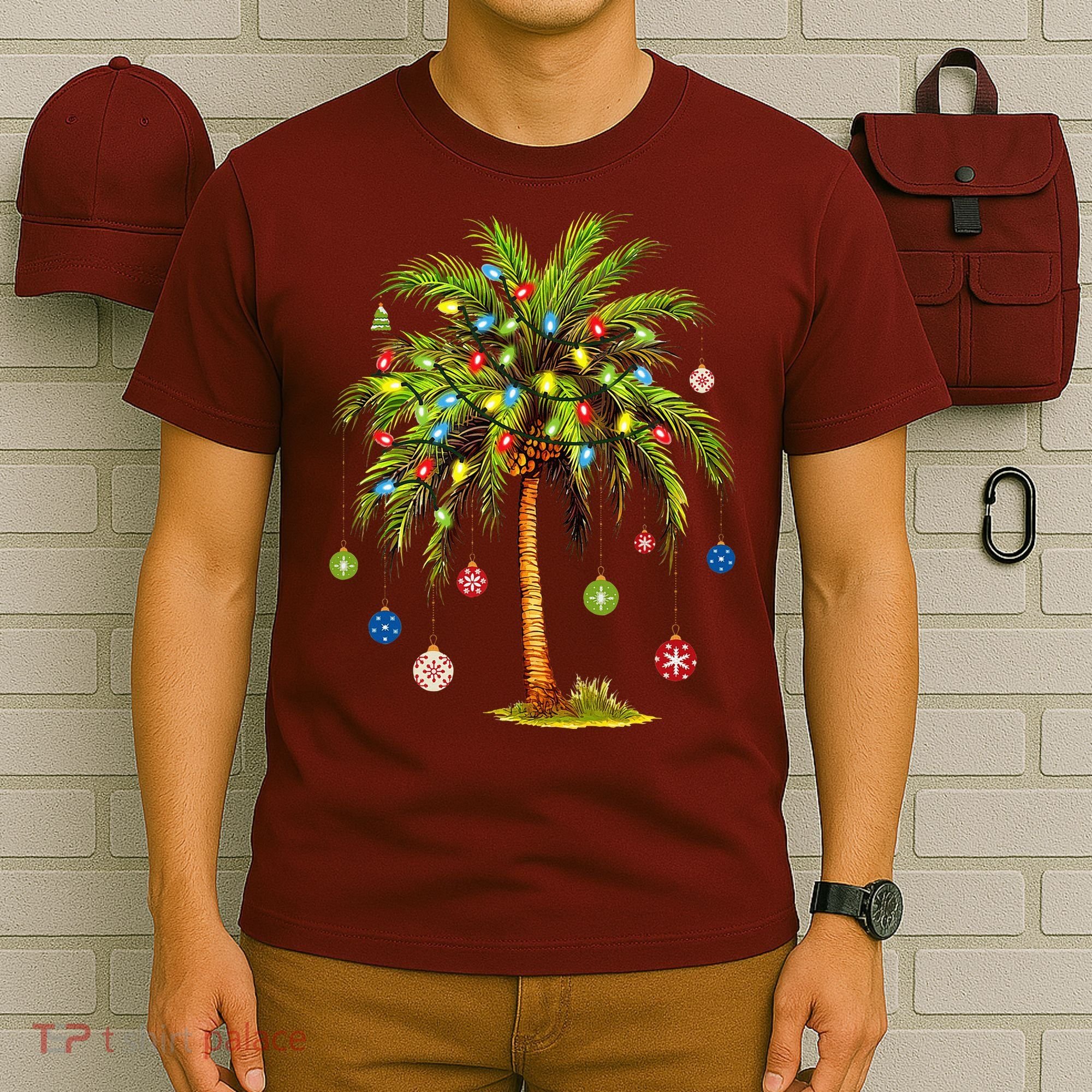 Christmas Palm Tree Light Hawaiian Tropical Xmas T-Shirt