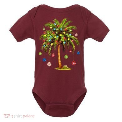 Christmas Palm Tree Light Hawaiian Tropical Xmas Baby Bodysuit