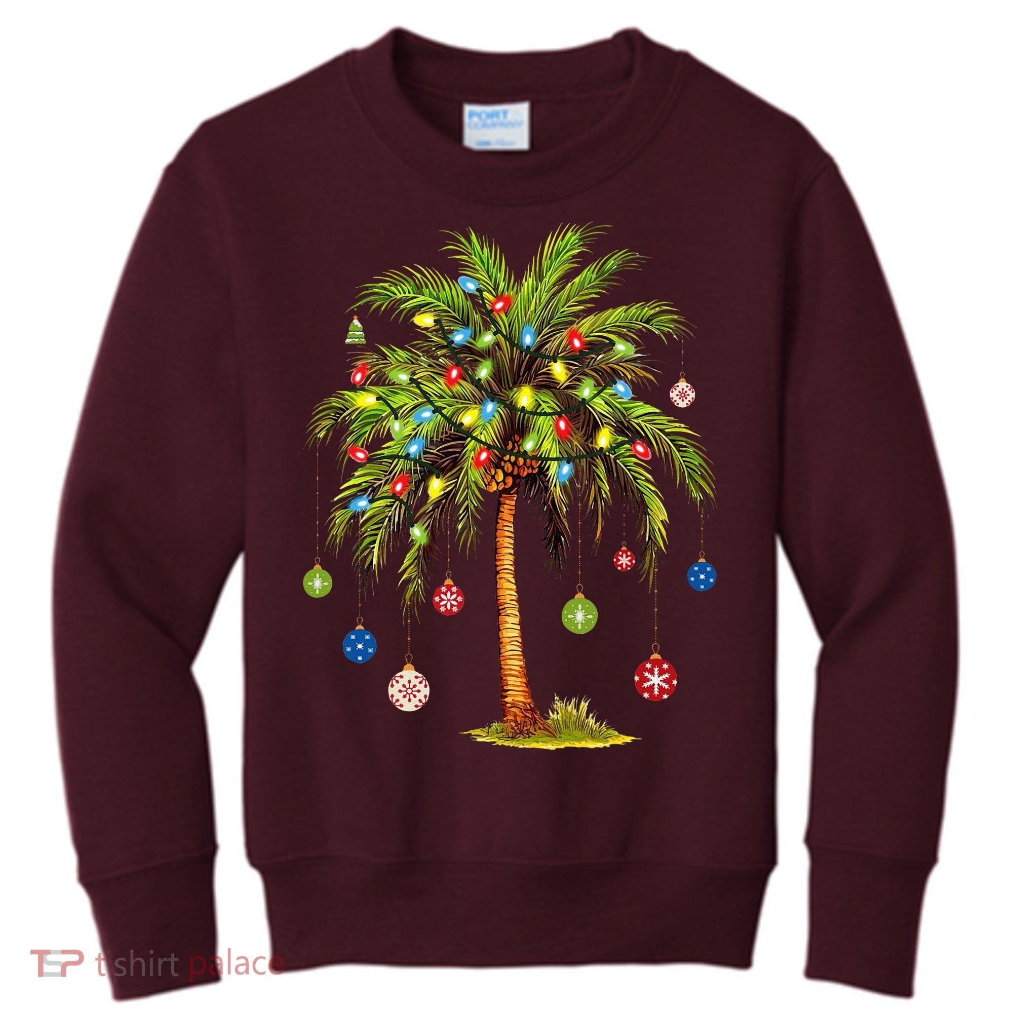 Christmas Palm Tree Light Hawaiian Tropical Xmas Kids Sweatshirt