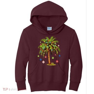Christmas Palm Tree Light Hawaiian Tropical Xmas Kids Hoodie