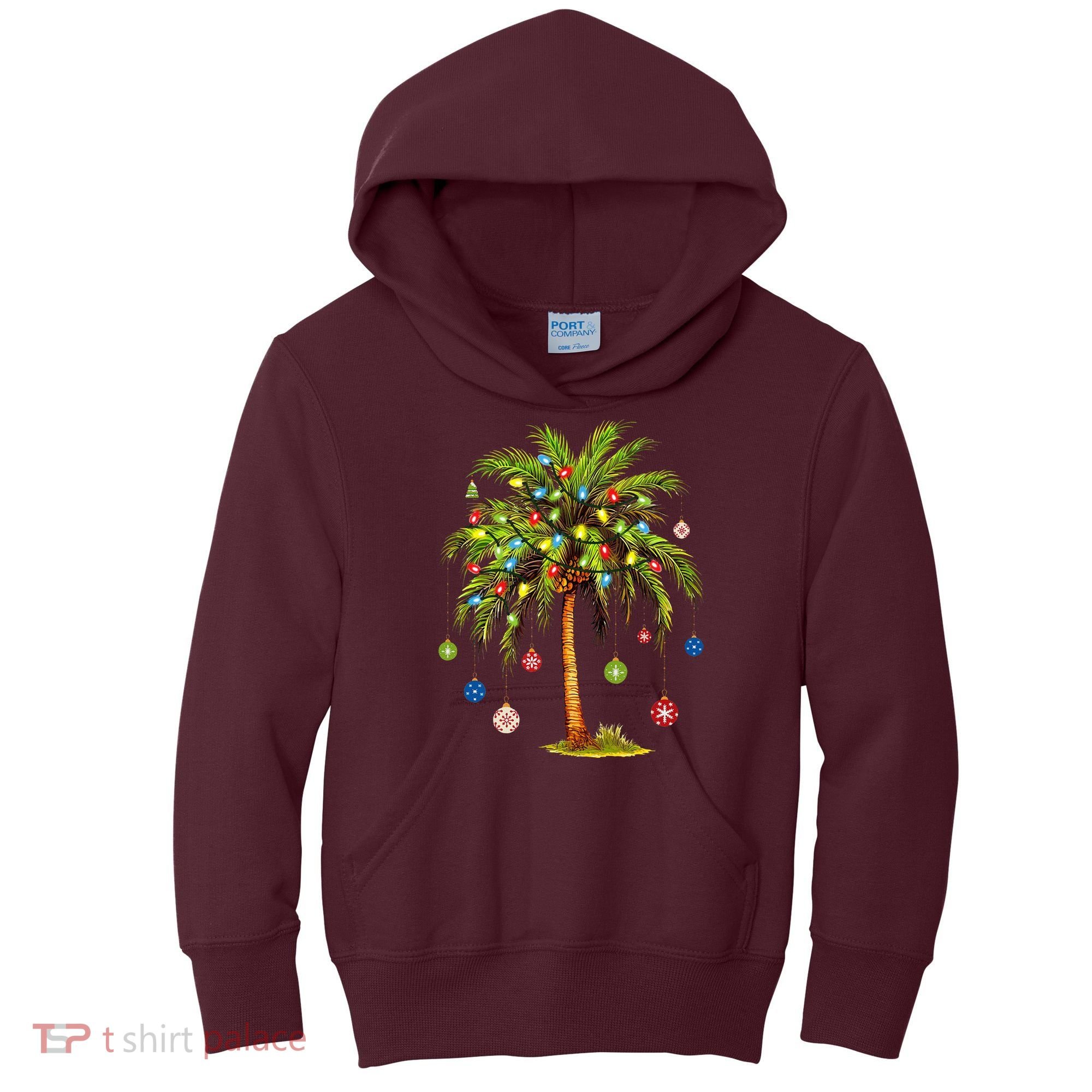 Christmas Palm Tree Light Hawaiian Tropical Xmas Kids Hoodie
