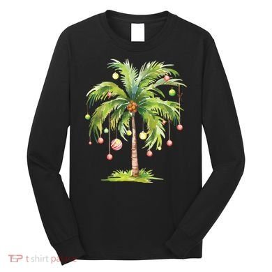 Christmas Palm Tree Tropical Christmas On The Beach Long Sleeve Shirt