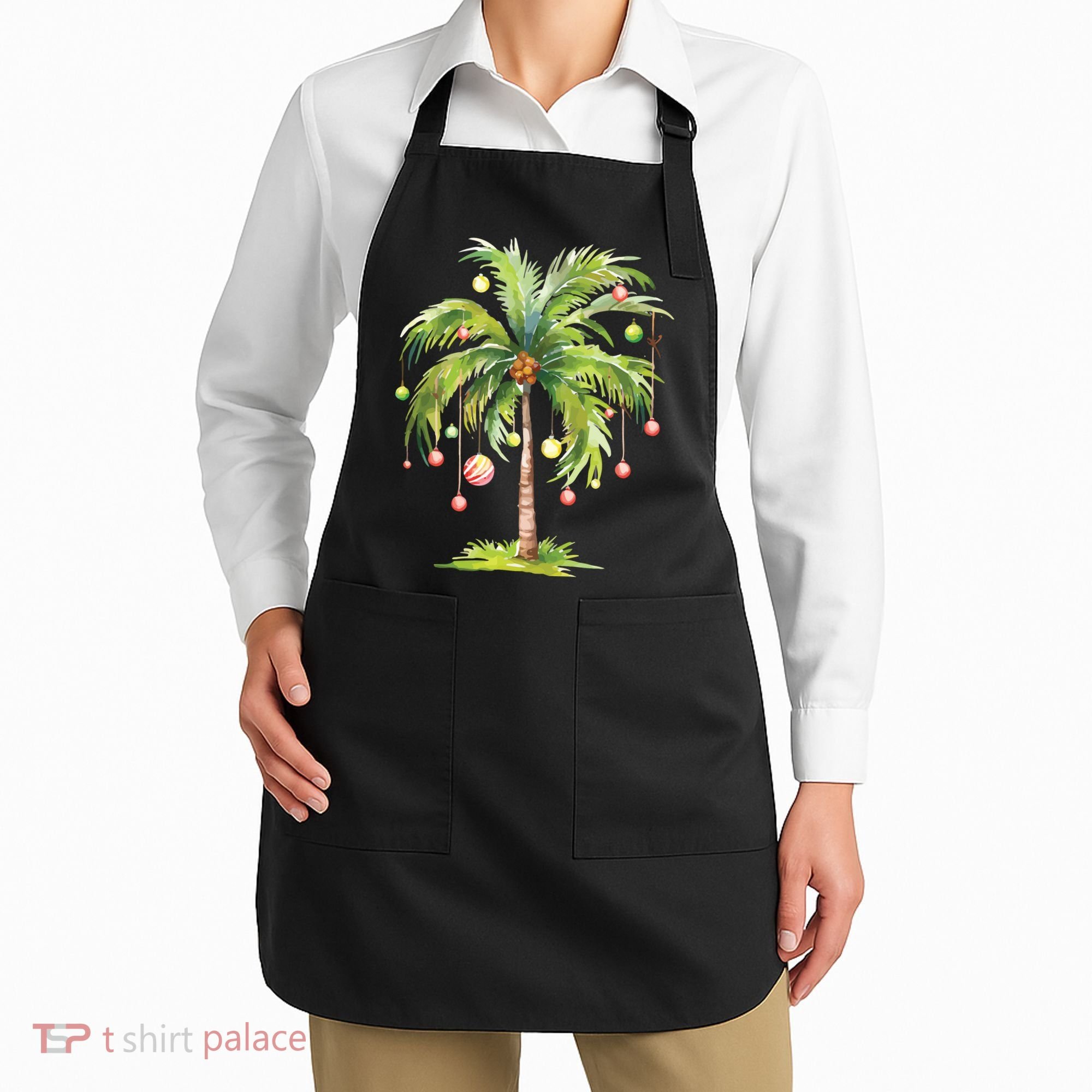 Christmas Palm Tree Tropical Christmas On The Beach Apron