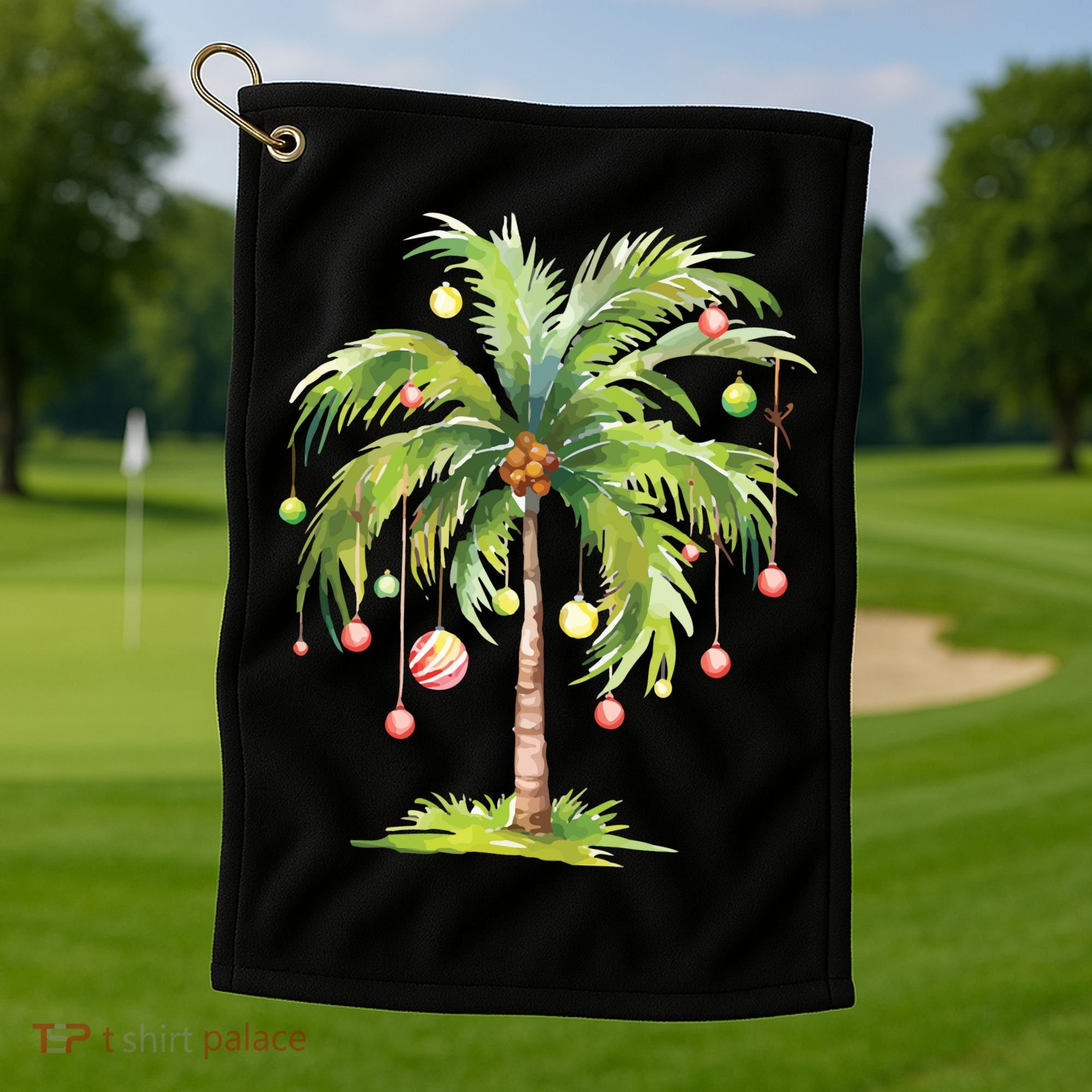 Christmas Palm Tree Tropical Christmas On The Beach Golf Towel