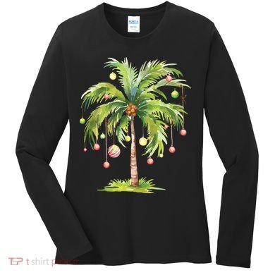 Christmas Palm Tree Tropical Christmas On The Beach Women's Long Sleeve Shirt