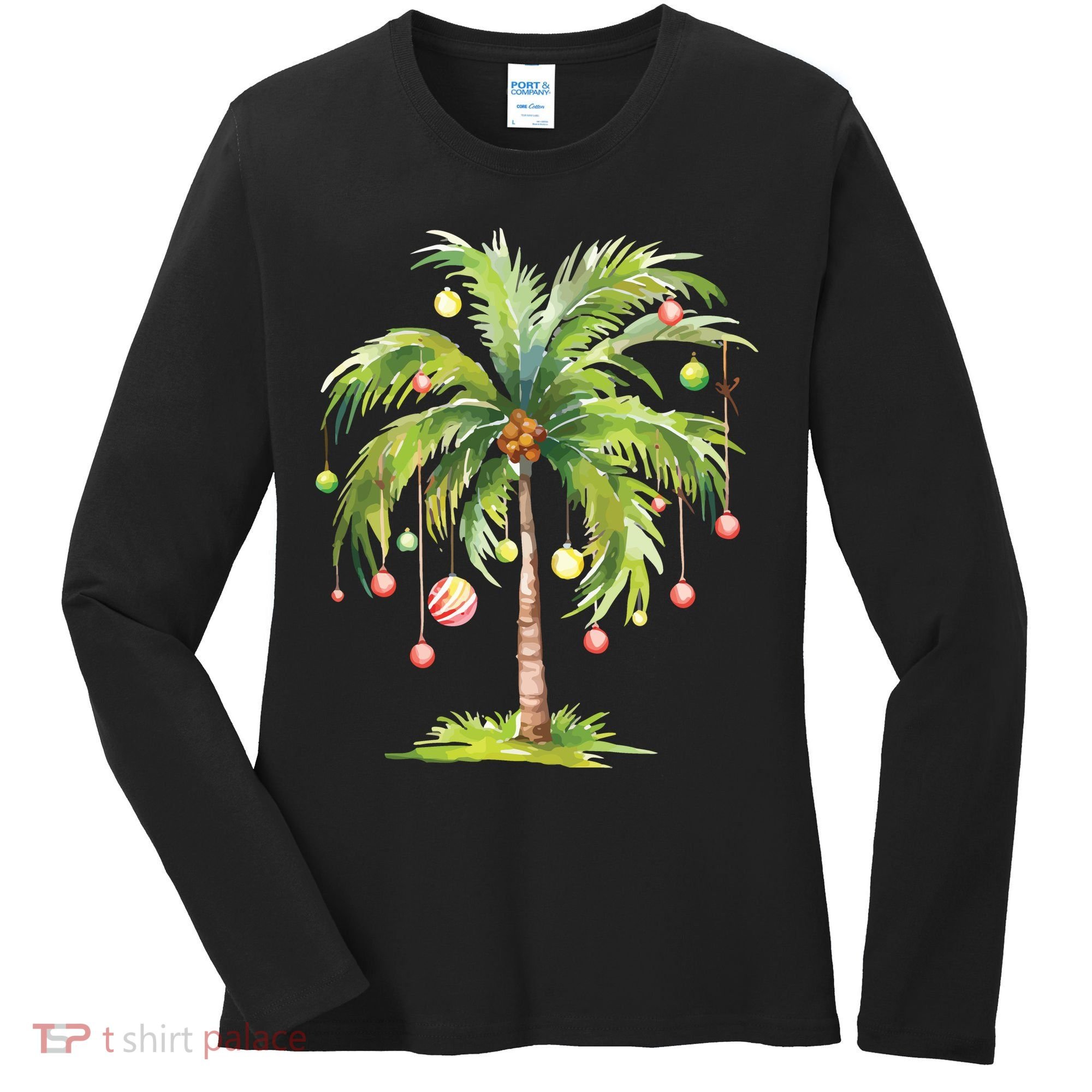 Christmas Palm Tree Tropical Christmas On The Beach Women's Long Sleeve Shirt
