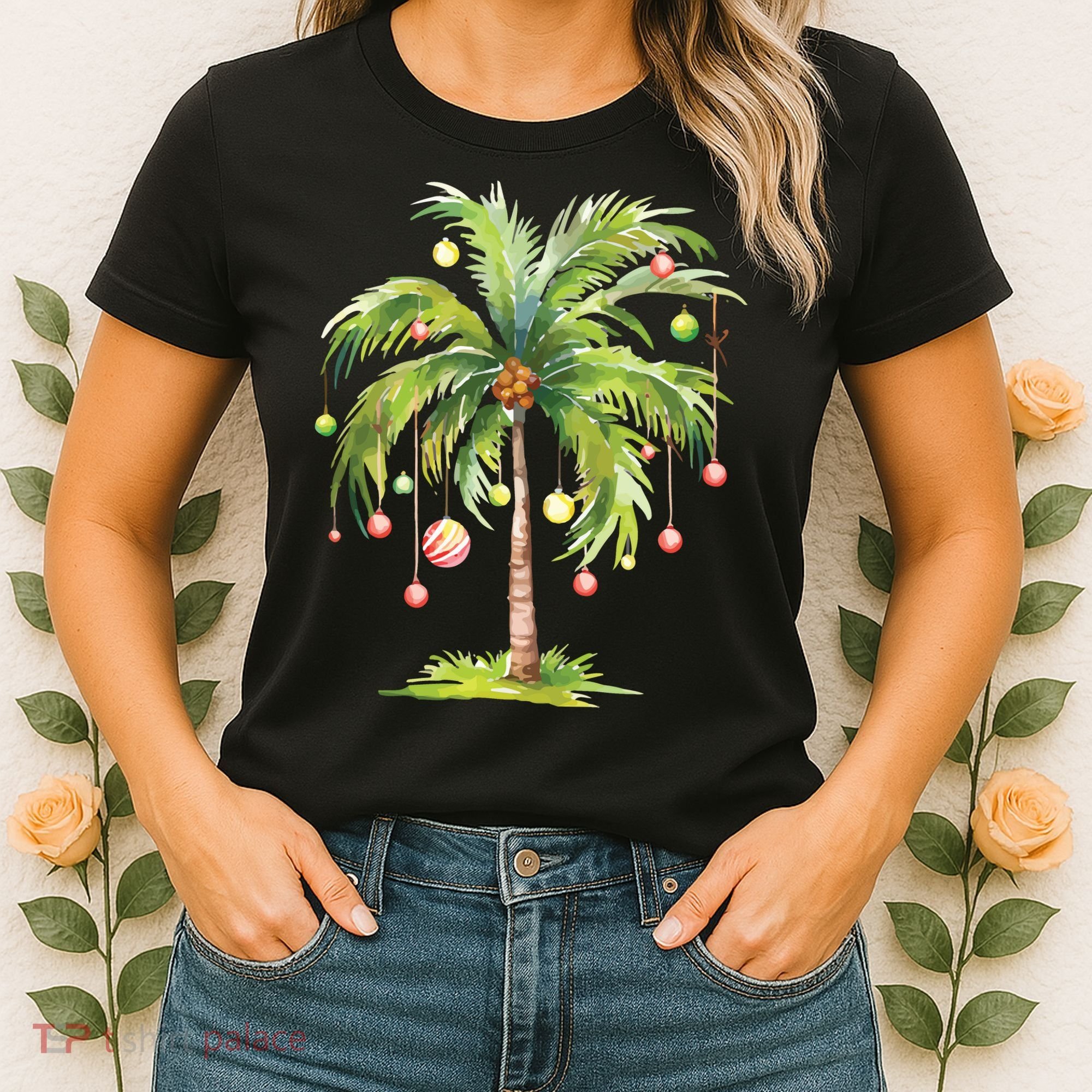 Christmas Palm Tree Tropical Christmas On The Beach Women's T-Shirt