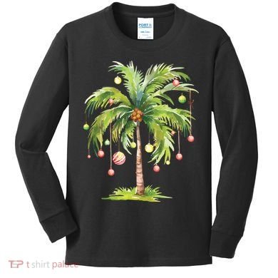 Christmas Palm Tree Tropical Christmas On The Beach Kids Long Sleeve Shirt