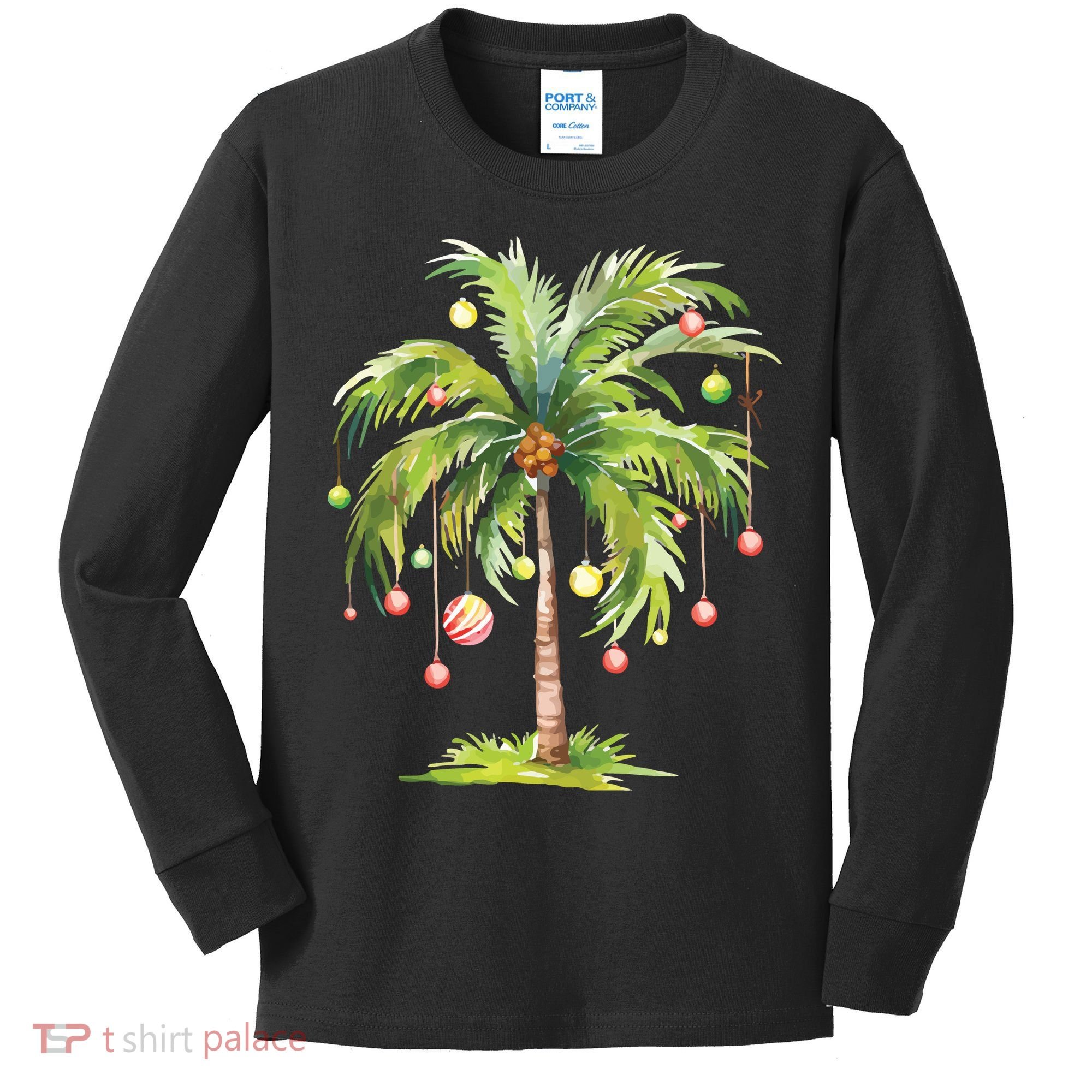Christmas Palm Tree Tropical Christmas On The Beach Kids Long Sleeve Shirt